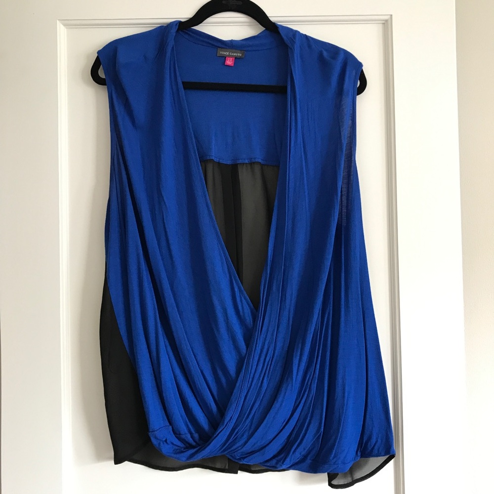 Vince Camuto Blue Sheer Black Crossover Top